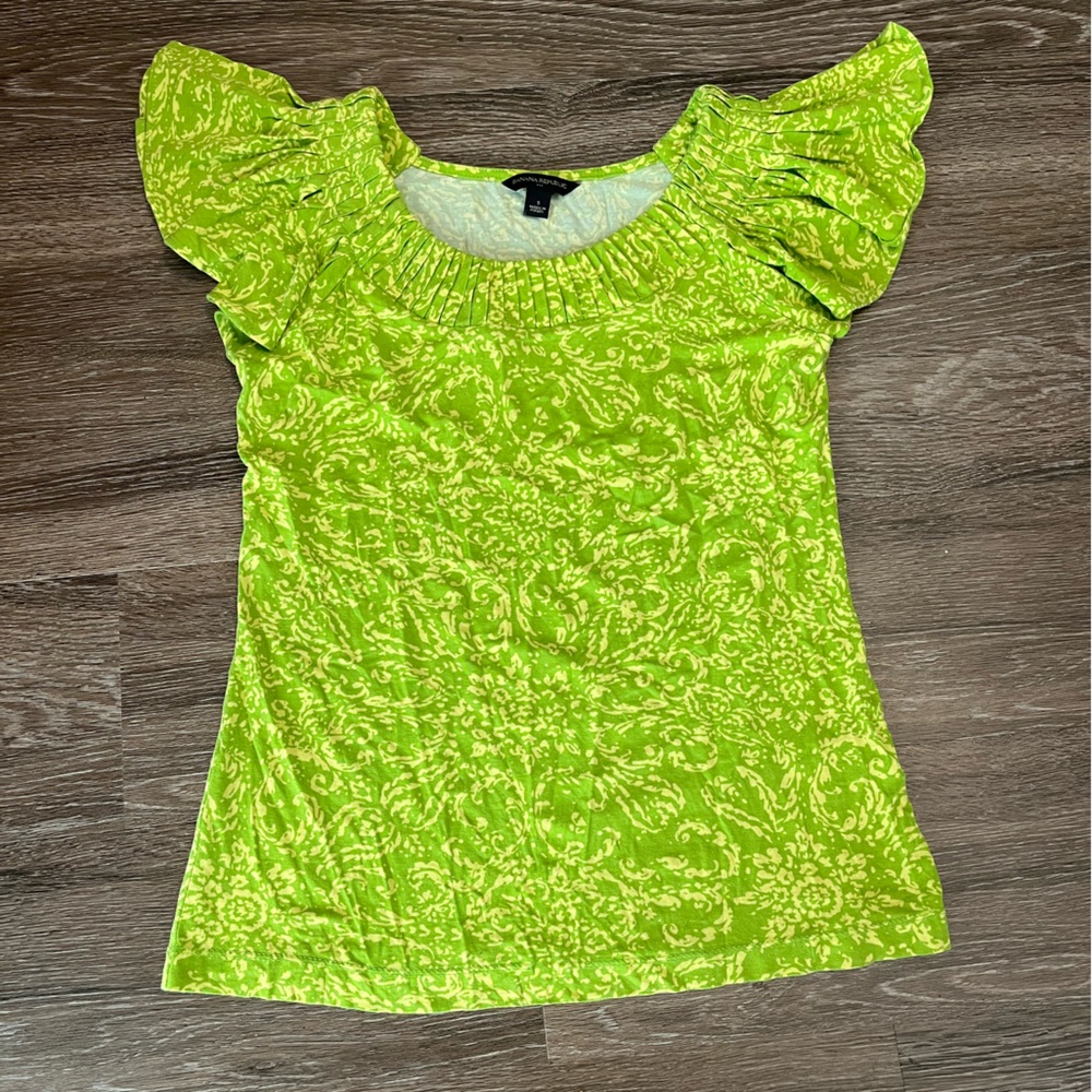 Banana Republic Chartreuse Lime Green Flutter Sleeve Blouse